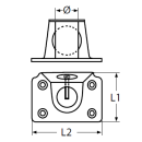 Relingfuß gerade Viereck für Rohr 25mm 64x90mm  1.4404