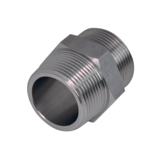 Sechskantdoppelnippel 1 1/4" ISO 7 konisch / ISO 228 zylindrisch  1.4404